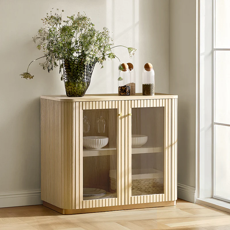 Estrella Modern Gold Frame Glass Display Cabinet with Wine Glass Rack-Bookcase and Bar Storage - Image 12