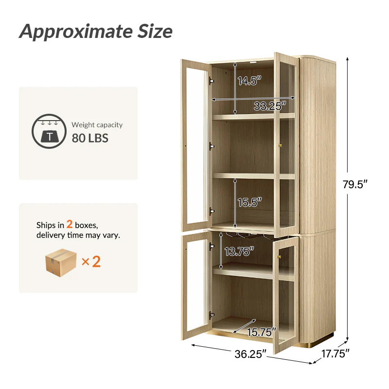 Estrella Modern Gold Frame Glass Display Cabinet with Wine Glass Rack-Bookcase and Bar Storage - Image 14