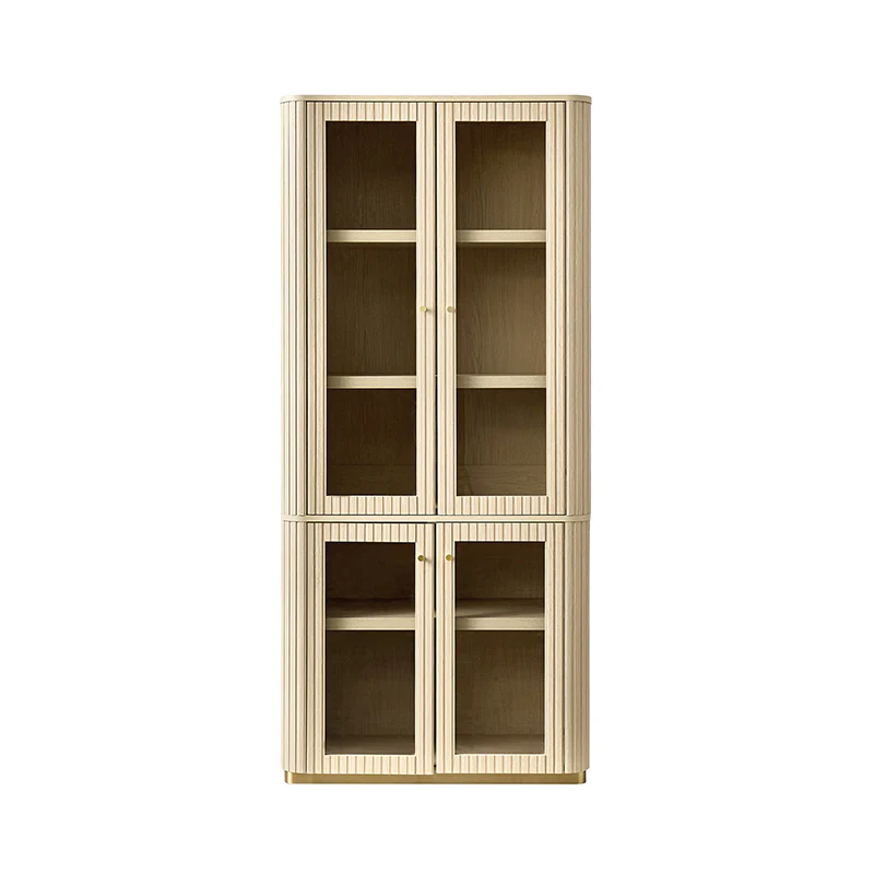 Estrella Modern Gold Frame Glass Display Cabinet with Wine Glass Rack-Bookcase and Bar Storage - Image 15