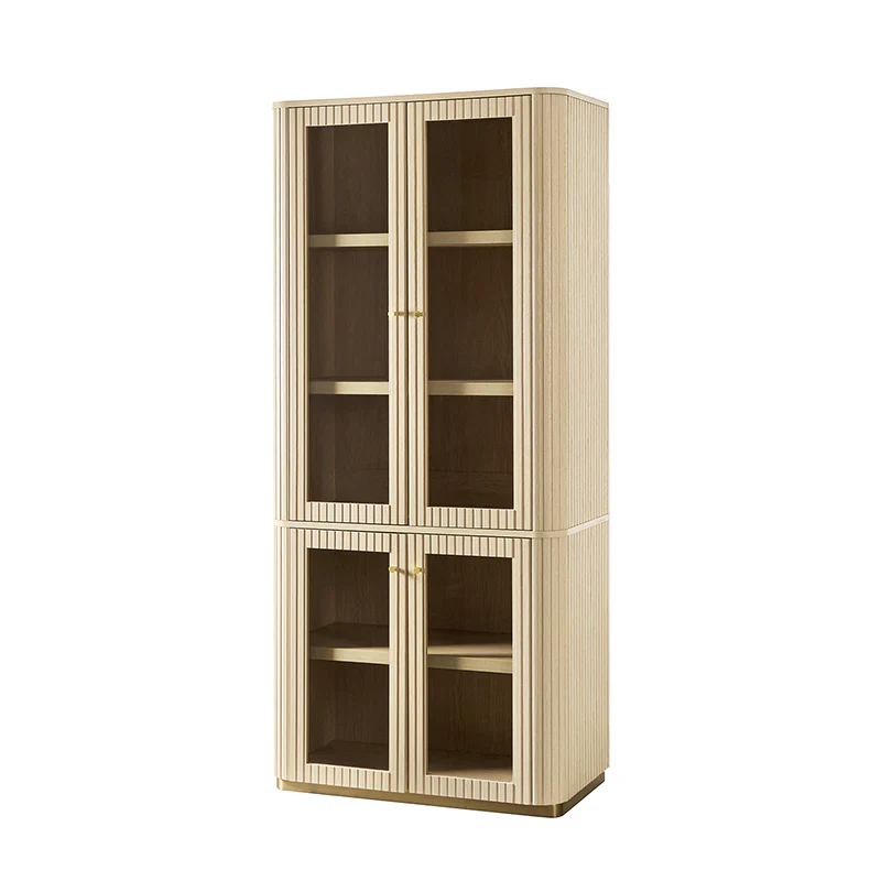 Estrella Modern Gold Frame Glass Display Cabinet with Wine Glass Rack-Bookcase and Bar Storage - Image 16