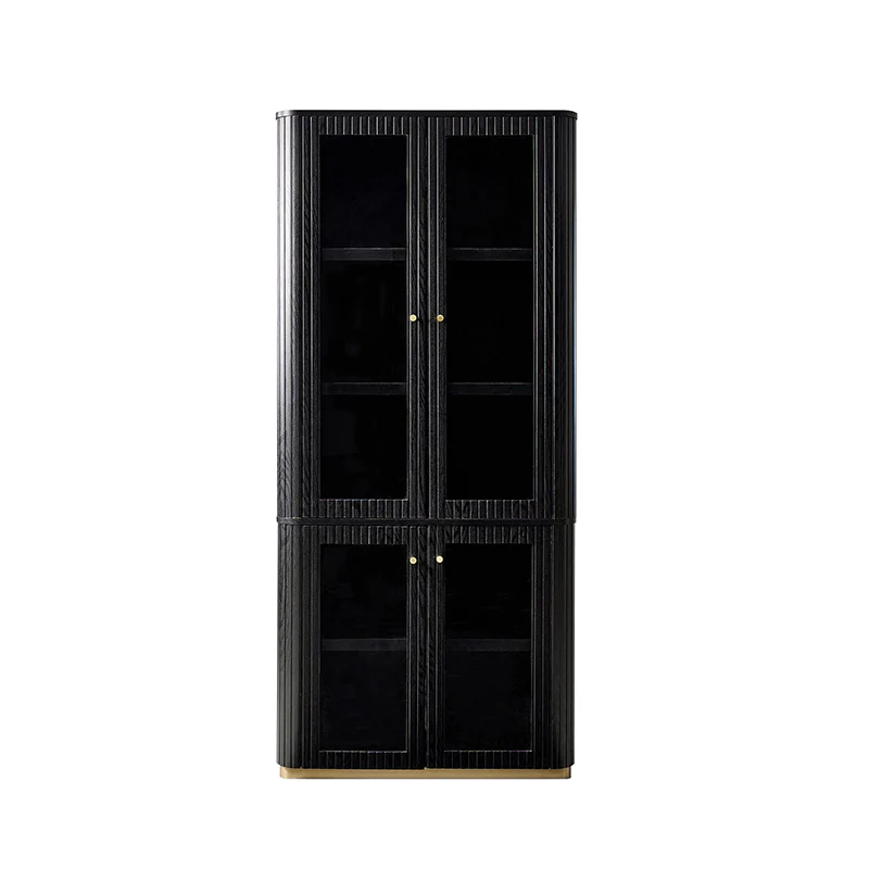 Estrella Modern Gold Frame Glass Display Cabinet with Wine Glass Rack-Bookcase and Bar Storage - Image 6