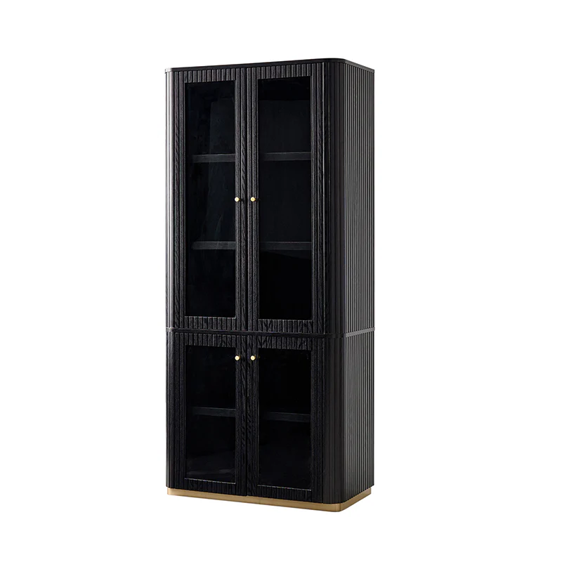 Estrella Modern Gold Frame Glass Display Cabinet with Wine Glass Rack-Bookcase and Bar Storage - Image 7