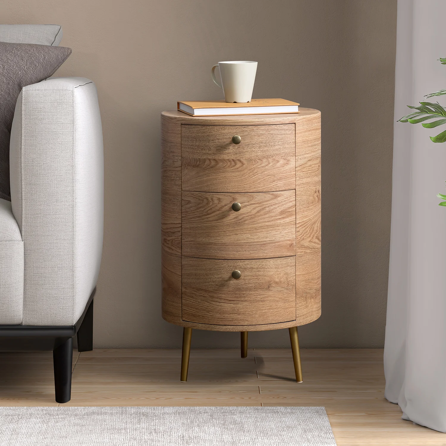 Etta 26" Tall Drum 3 - Drawer Round Boho End Table - Image 10