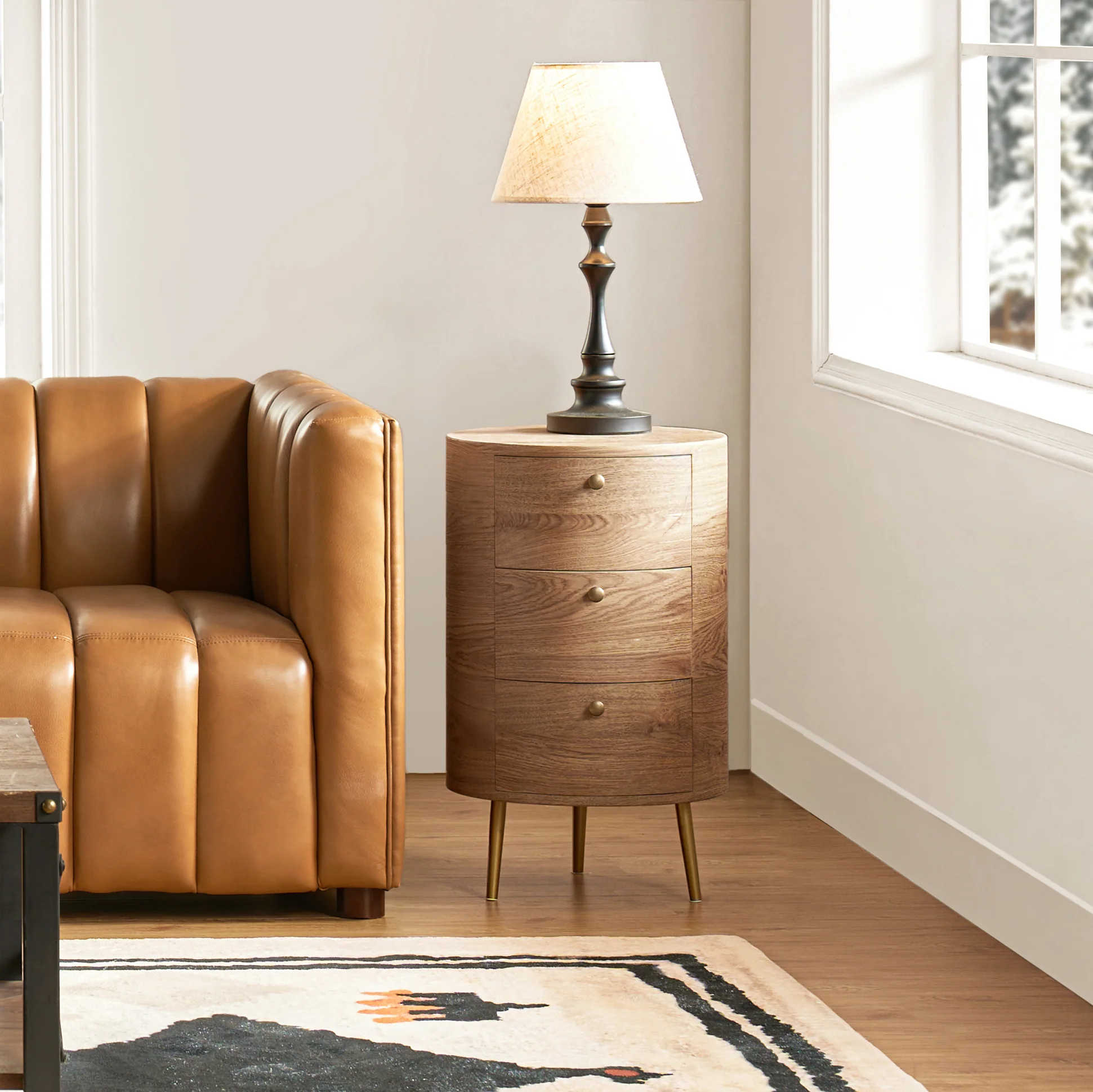 Etta 26" Tall Drum 3 - Drawer Round Boho End Table - Image 9