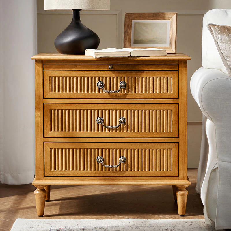 Farmhouse Solid Wood End Table with Fluted Drawer(Optional Types) - Image 15