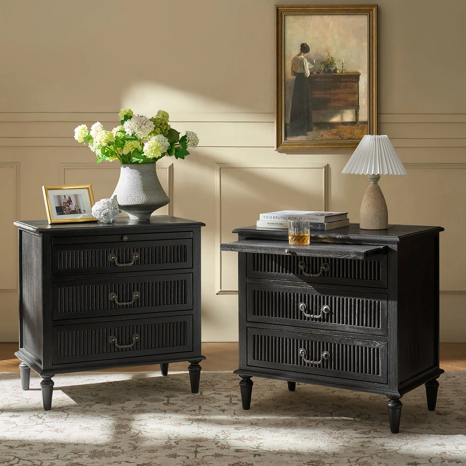Farmhouse Solid Wood End Table with Fluted Drawer(Optional Types) - Image 22