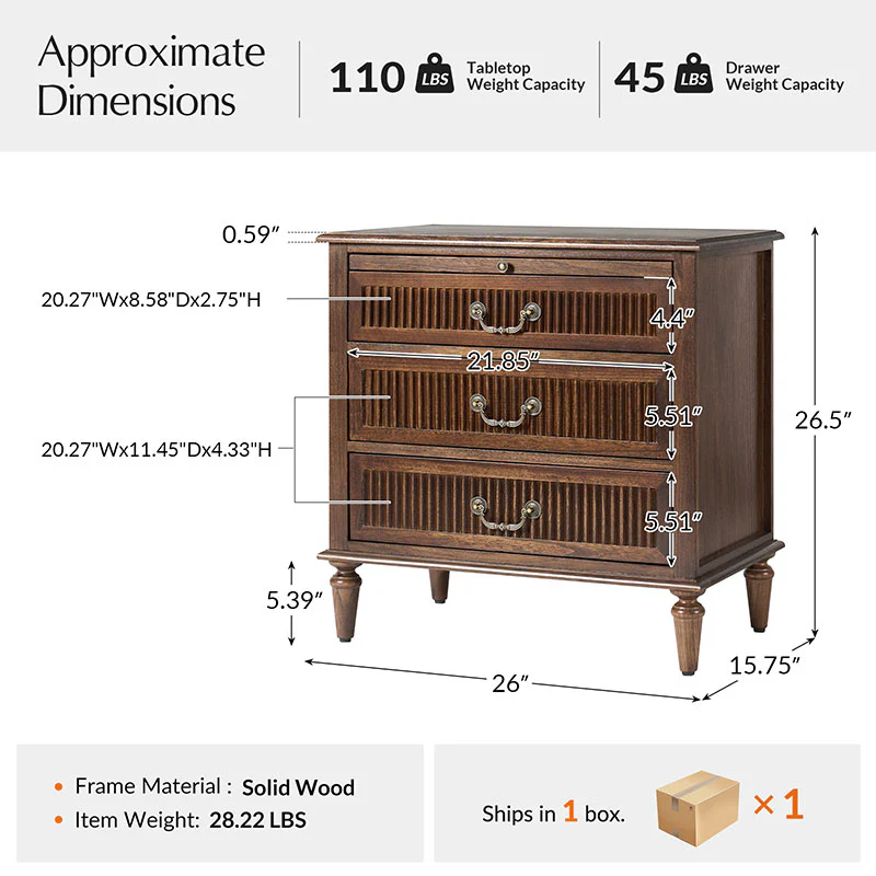 Farmhouse Solid Wood End Table with Fluted Drawer(Optional Types) - Image 29