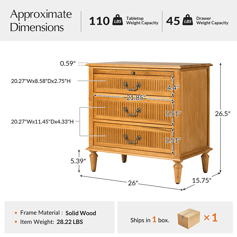 Farmhouse Solid Wood End Table with Fluted Drawer(Optional Types) - Image 34