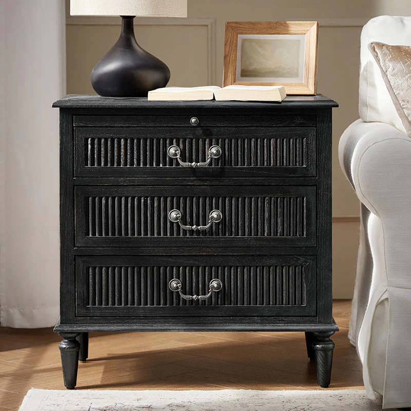 Farmhouse Solid Wood End Table with Fluted Drawer(Optional Types) - Image 8