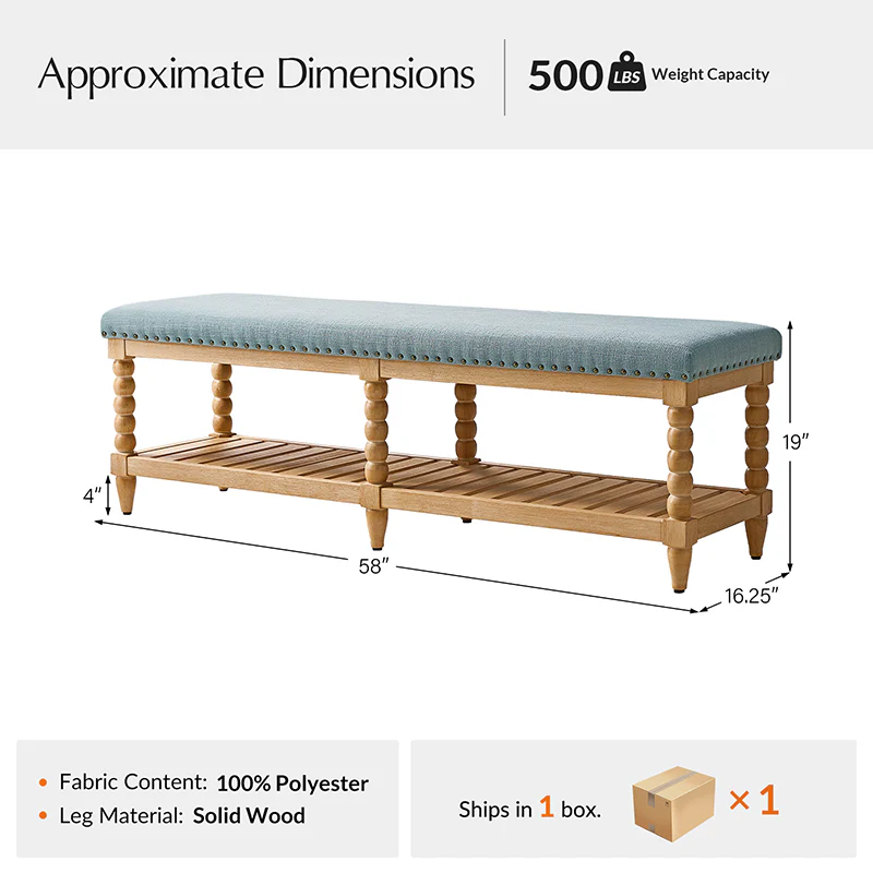 Felipa Farmhouse Rustic Wood Bench with Upholstered Seat and Storage Shelf - Image 11