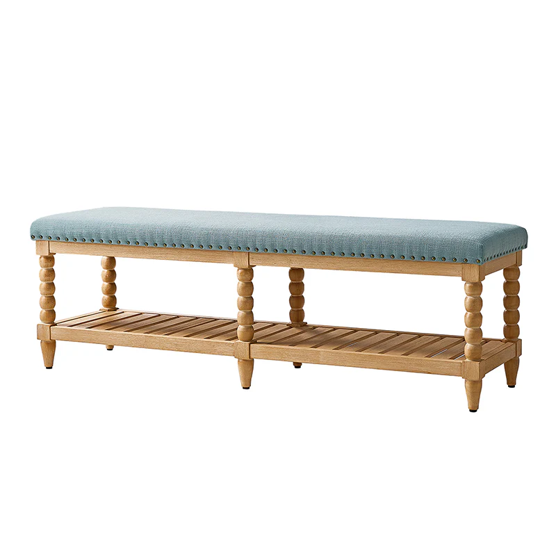 Felipa Farmhouse Rustic Wood Bench with Upholstered Seat and Storage Shelf - Image 12