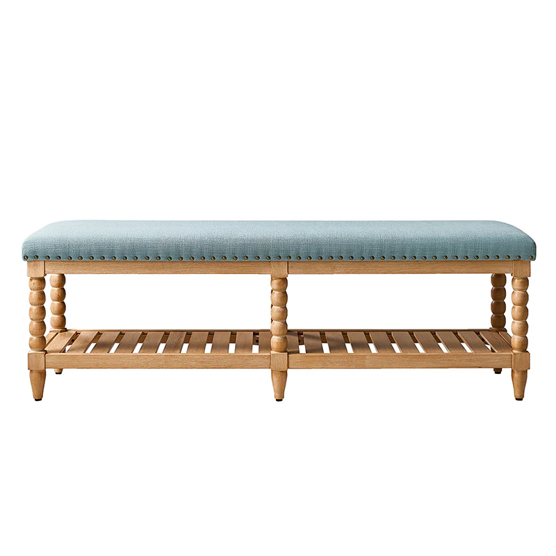 Felipa Farmhouse Rustic Wood Bench with Upholstered Seat and Storage Shelf - Image 13