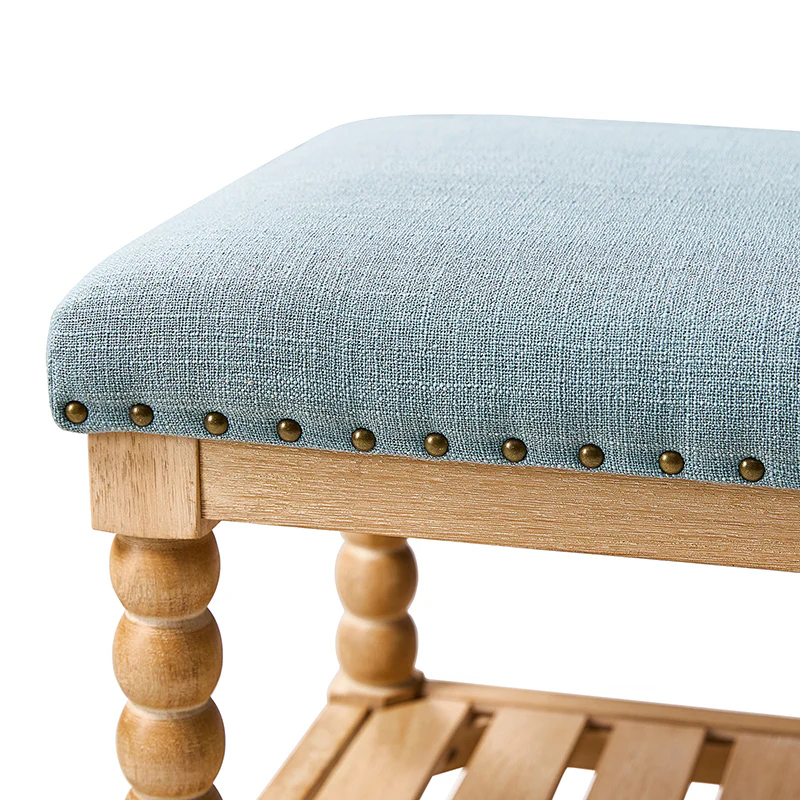 Felipa Farmhouse Rustic Wood Bench with Upholstered Seat and Storage Shelf - Image 14