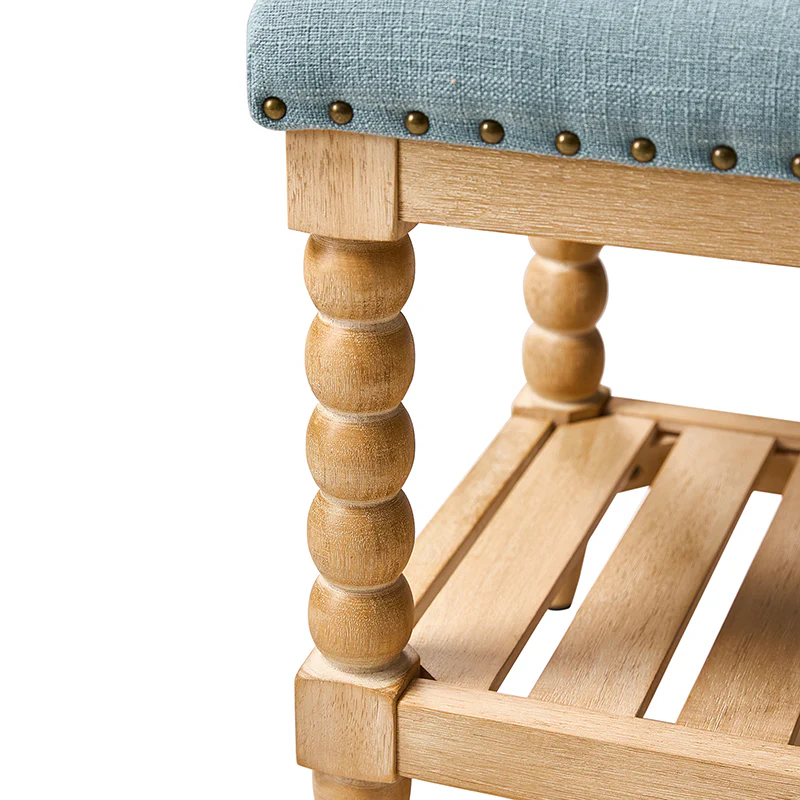 Felipa Farmhouse Rustic Wood Bench with Upholstered Seat and Storage Shelf - Image 15