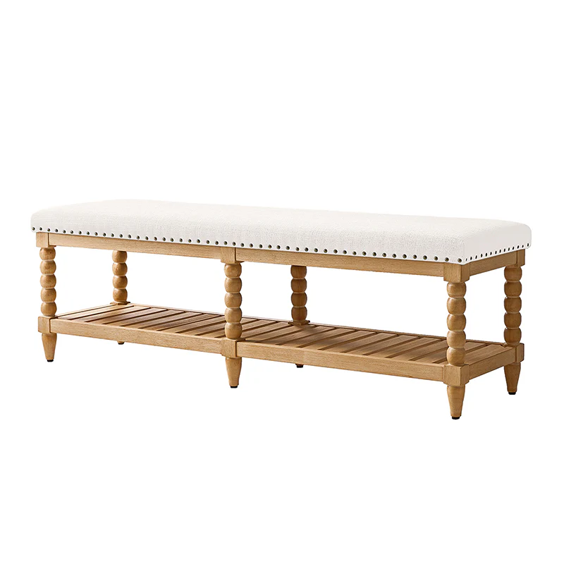 Felipa Farmhouse Rustic Wood Bench with Upholstered Seat and Storage Shelf - Image 20