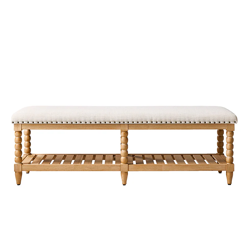 Felipa Farmhouse Rustic Wood Bench with Upholstered Seat and Storage Shelf - Image 21