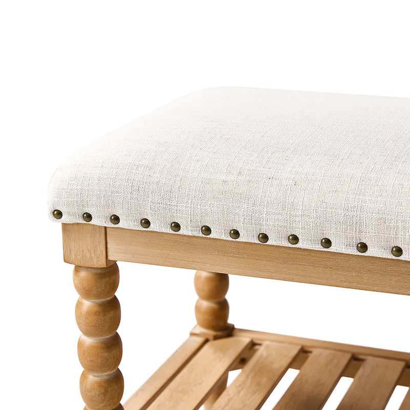 Felipa Farmhouse Rustic Wood Bench with Upholstered Seat and Storage Shelf - Image 22