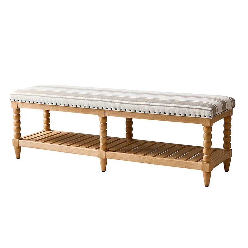 Felipa Farmhouse Rustic Wood Bench with Upholstered Seat and Storage Shelf - Image 28