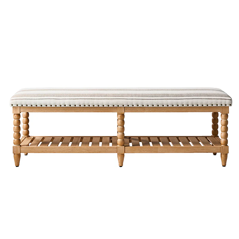 Felipa Farmhouse Rustic Wood Bench with Upholstered Seat and Storage Shelf - Image 29