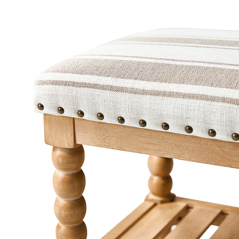 Felipa Farmhouse Rustic Wood Bench with Upholstered Seat and Storage Shelf - Image 30
