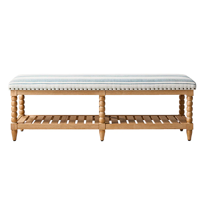 Felipa Farmhouse Rustic Wood Bench with Upholstered Seat and Storage Shelf - Image 5