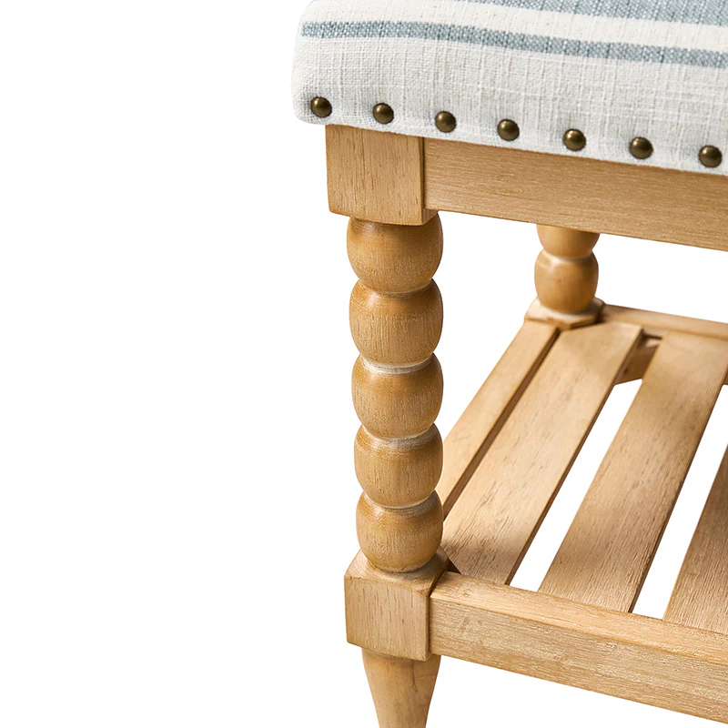 Felipa Farmhouse Rustic Wood Bench with Upholstered Seat and Storage Shelf - Image 7