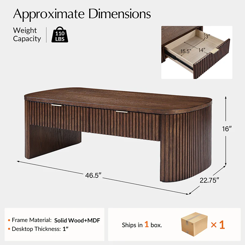 Filipo Modern Fluted Coffee Table with Drawers - Image 11