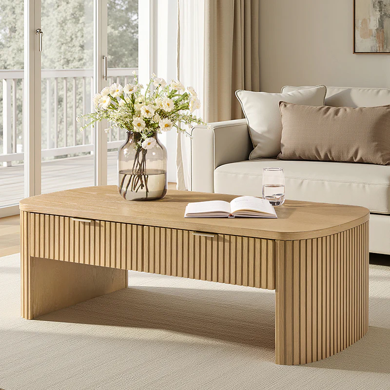 Filipo Modern Fluted Coffee Table with Drawers - Image 2