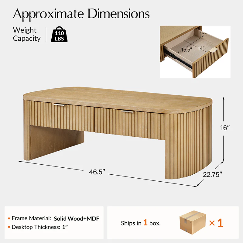 Filipo Modern Fluted Coffee Table with Drawers - Image 3