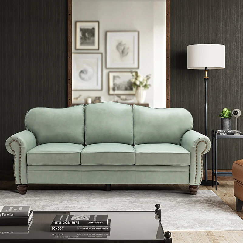 Flavio 81″ Genuine Leather Sofa – Vintage Glam Mid-Century Design - Image 10