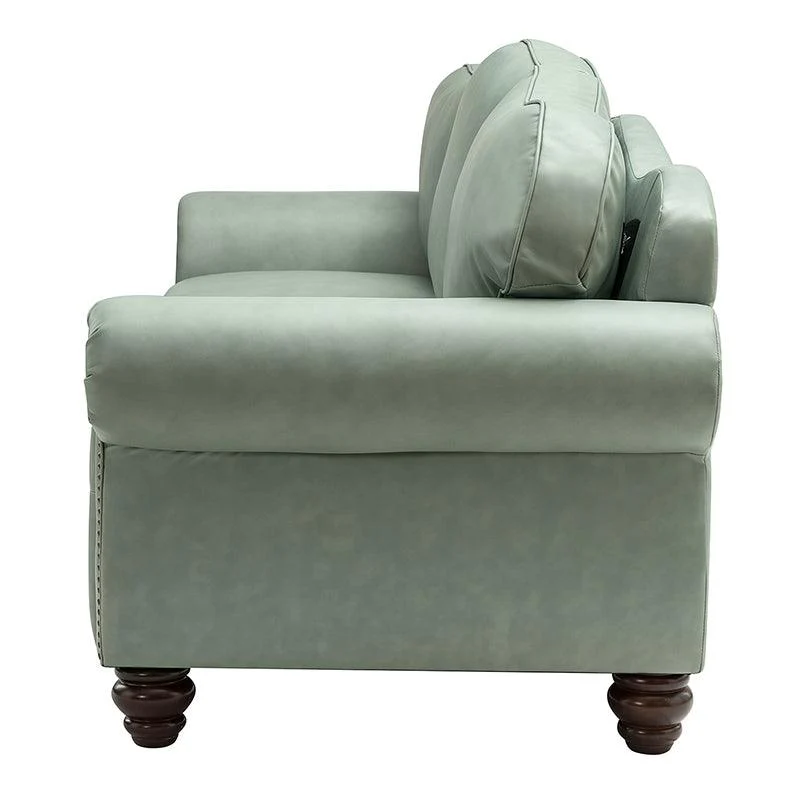 Flavio 81″ Genuine Leather Sofa – Vintage Glam Mid-Century Design - Image 14