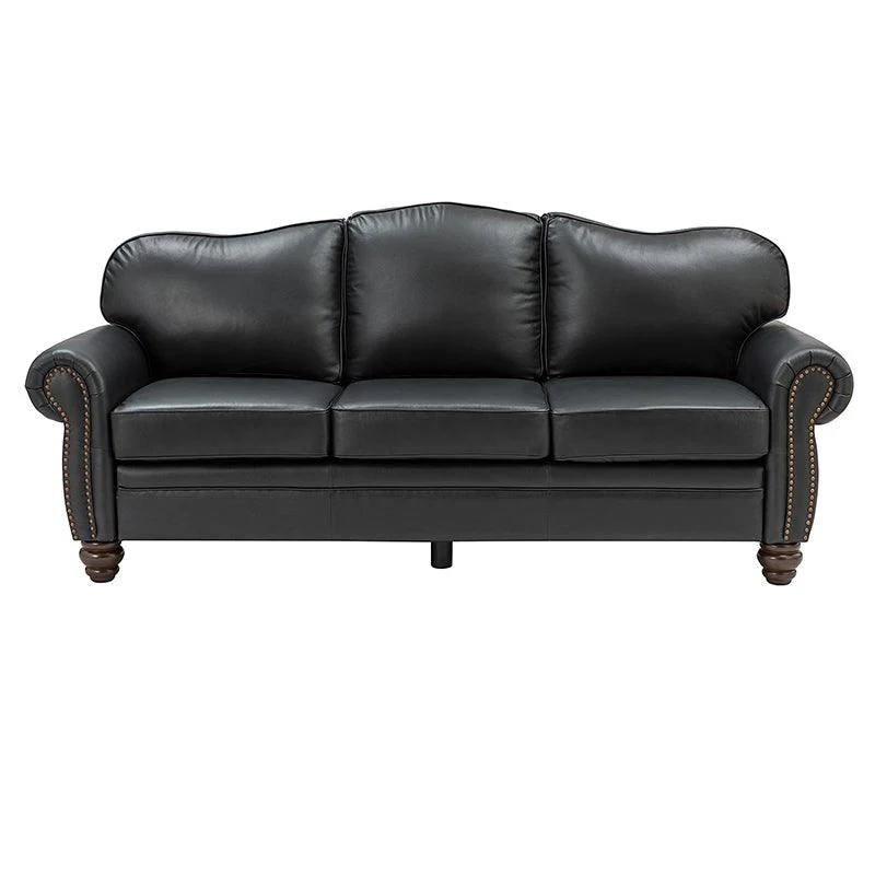 Flavio 81″ Genuine Leather Sofa – Vintage Glam Mid-Century Design - Image 20