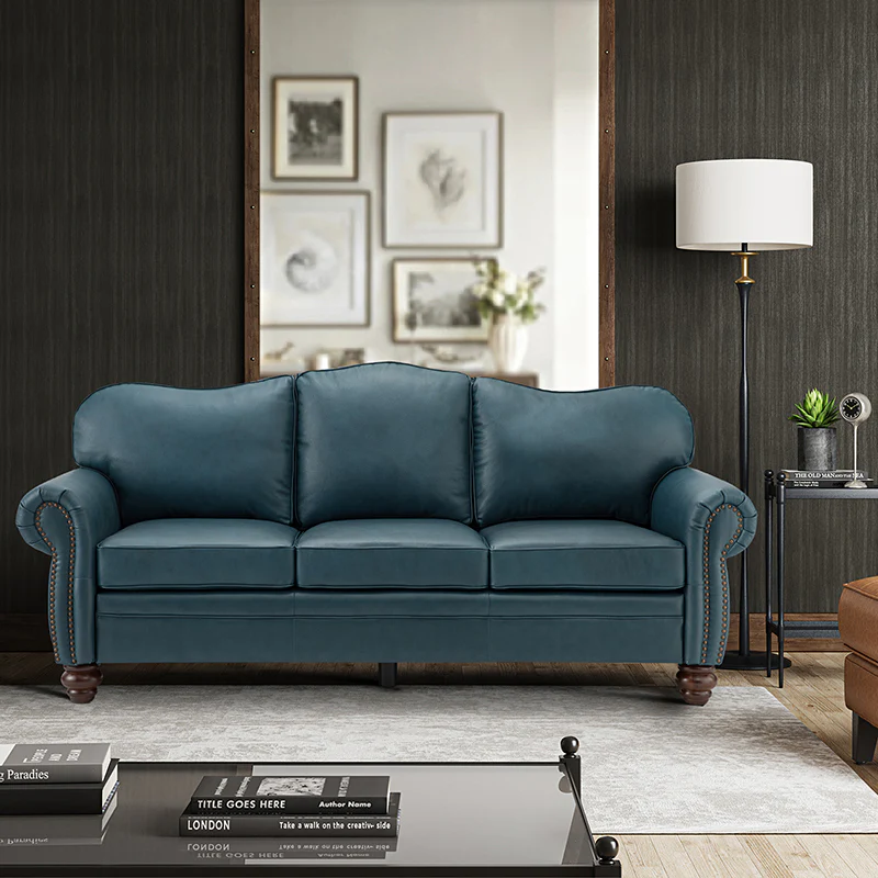 Flavio 81″ Genuine Leather Sofa – Vintage Glam Mid-Century Design - Image 34
