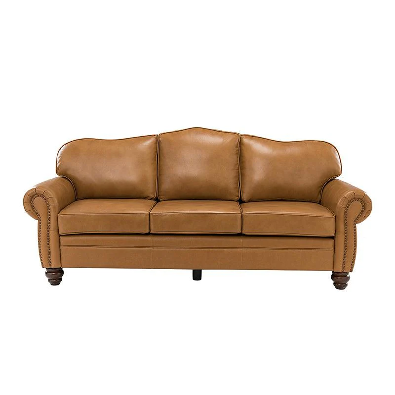 Flavio 81″ Genuine Leather Sofa – Vintage Glam Mid-Century Design - Image 4