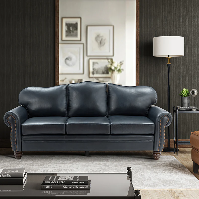 Flavio 81″ Genuine Leather Sofa – Vintage Glam Mid-Century Design - Image 42