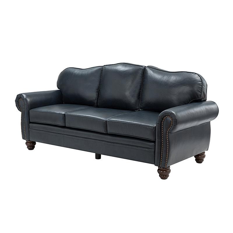 Flavio 81″ Genuine Leather Sofa – Vintage Glam Mid-Century Design - Image 45