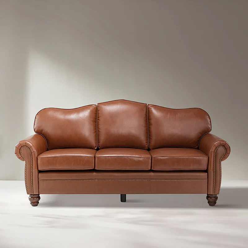 Flavio 81″ Genuine Leather Sofa – Vintage Glam Mid-Century Design - Image 49