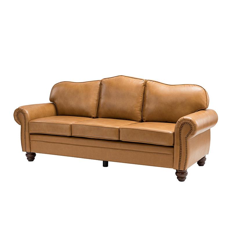 Flavio 81″ Genuine Leather Sofa – Vintage Glam Mid-Century Design - Image 5