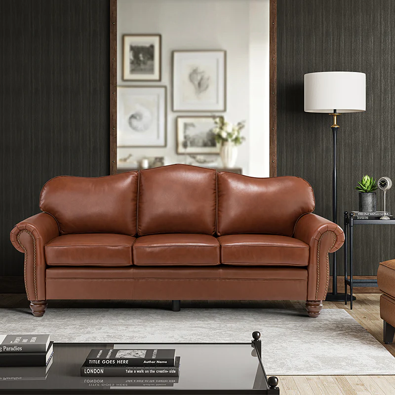 Flavio 81″ Genuine Leather Sofa – Vintage Glam Mid-Century Design - Image 51