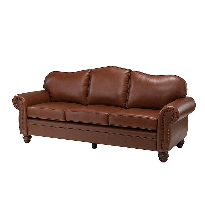 Flavio 81″ Genuine Leather Sofa – Vintage Glam Mid-Century Design - Image 54