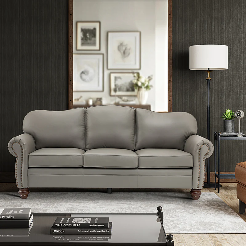 Flavio 81″ Genuine Leather Sofa – Vintage Glam Mid-Century Design - Image 59