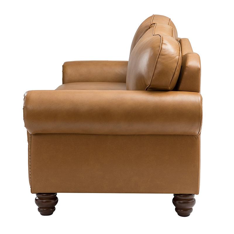 Flavio 81″ Genuine Leather Sofa – Vintage Glam Mid-Century Design - Image 7