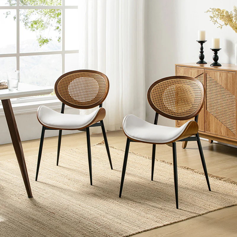 Flora Curved Wood Backrest Faux Leather Upholstery Cushion Dining Chair (Optional Types) - Image 10