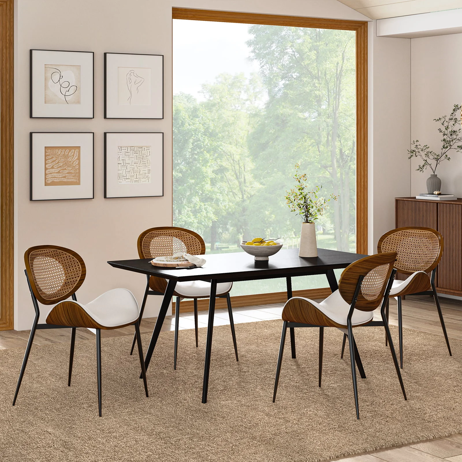 Flora Curved Wood Backrest Faux Leather Upholstery Cushion Dining Chair (Optional Types) - Image 17