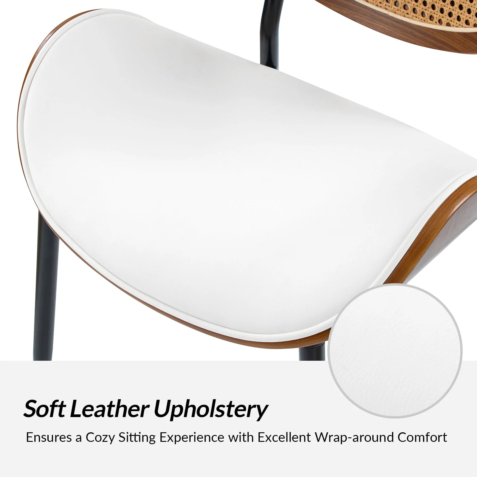 Flora Curved Wood Backrest Faux Leather Upholstery Cushion Dining Chair (Optional Types) - Image 20