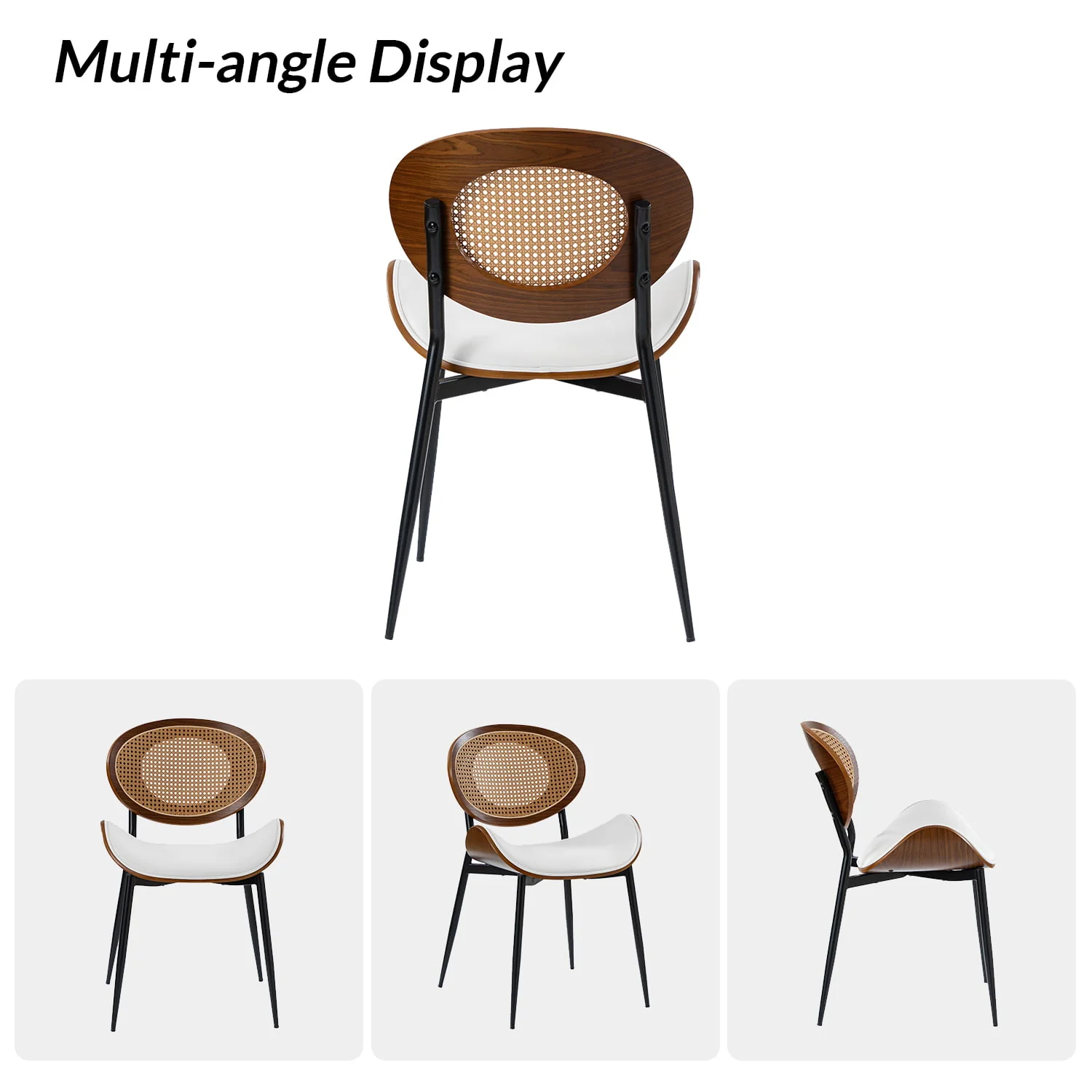 Flora Curved Wood Backrest Faux Leather Upholstery Cushion Dining Chair (Optional Types) - Image 22