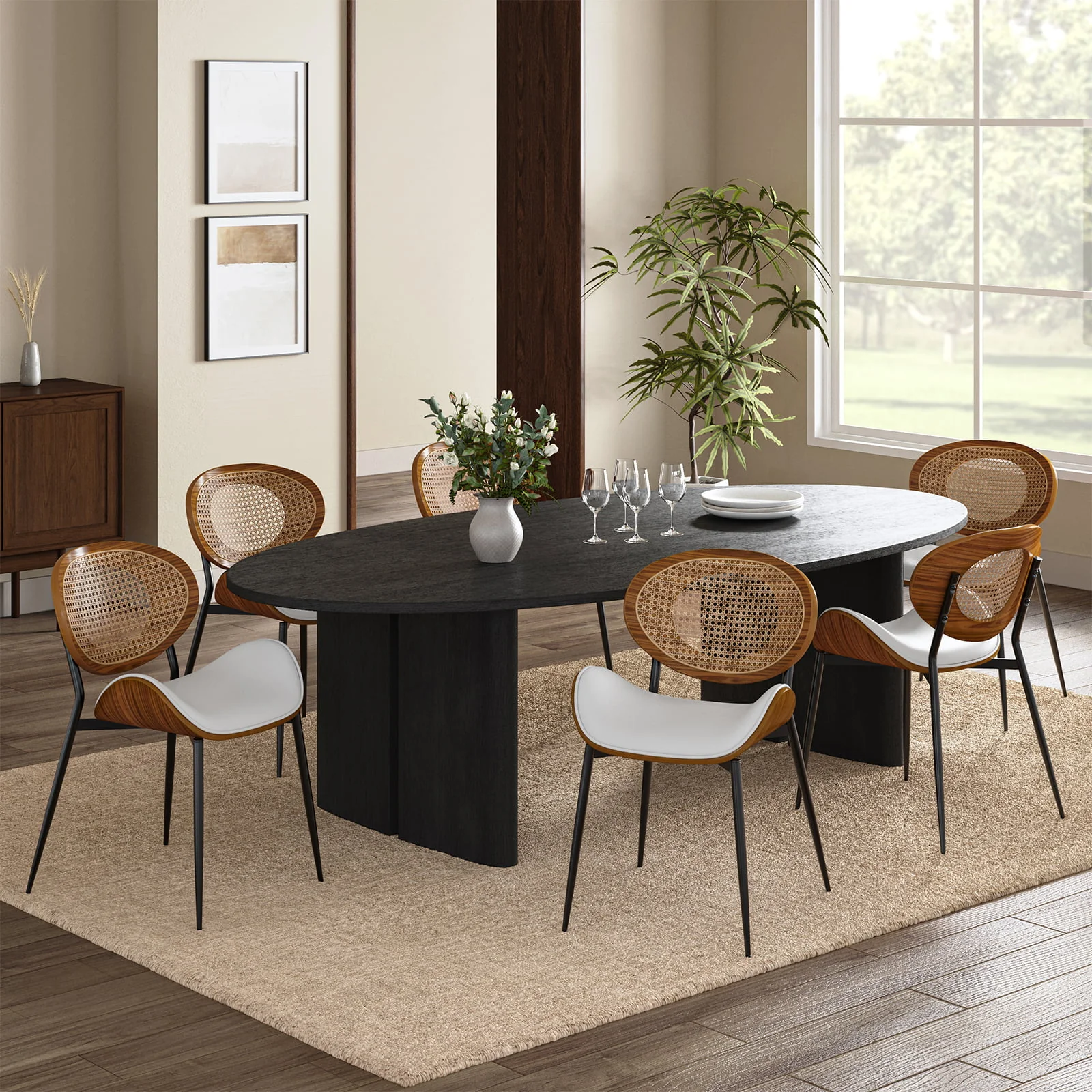 Flora Curved Wood Backrest Faux Leather Upholstery Cushion Dining Chair (Optional Types) - Image 23