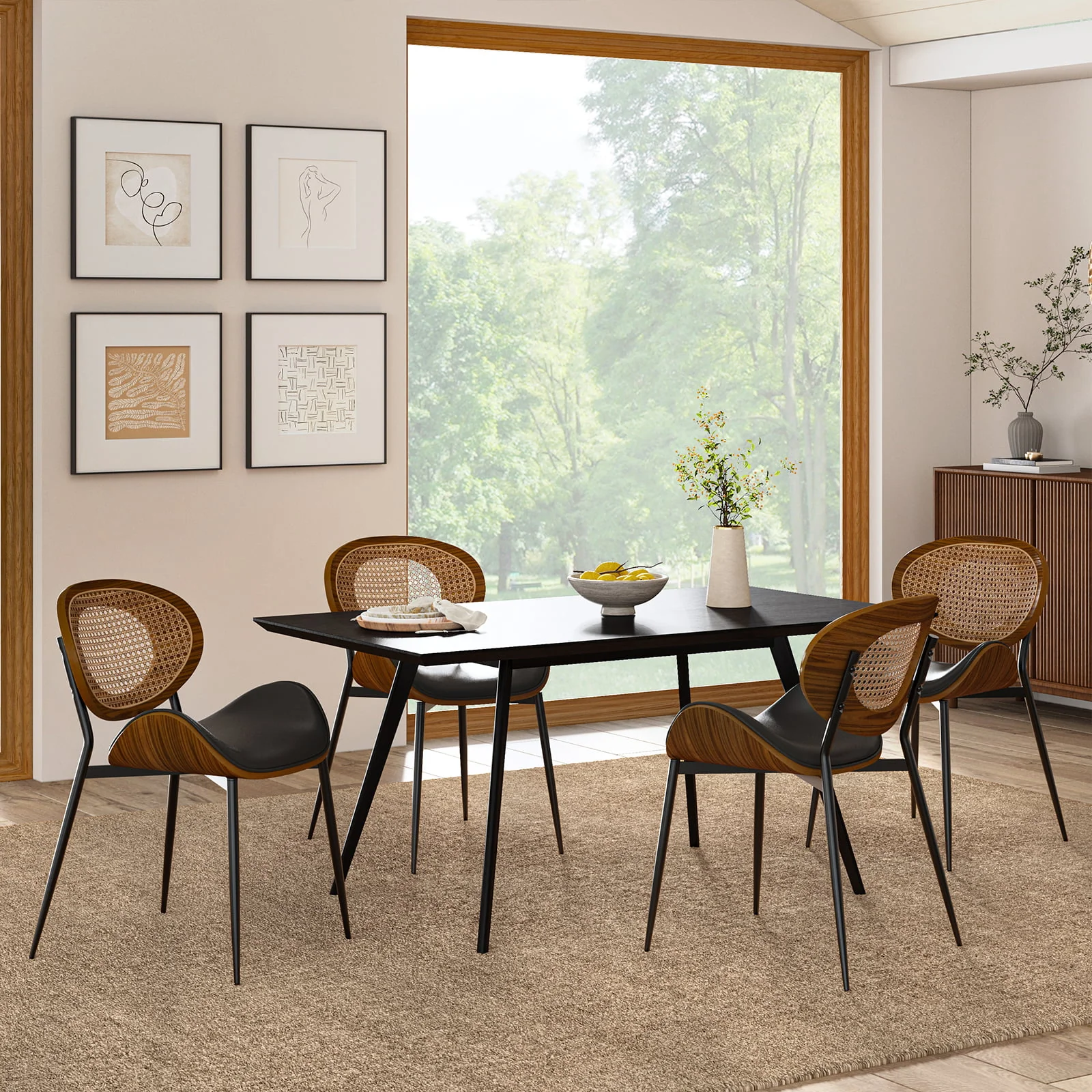 Flora Curved Wood Backrest Faux Leather Upholstery Cushion Dining Chair (Optional Types) - Image 28