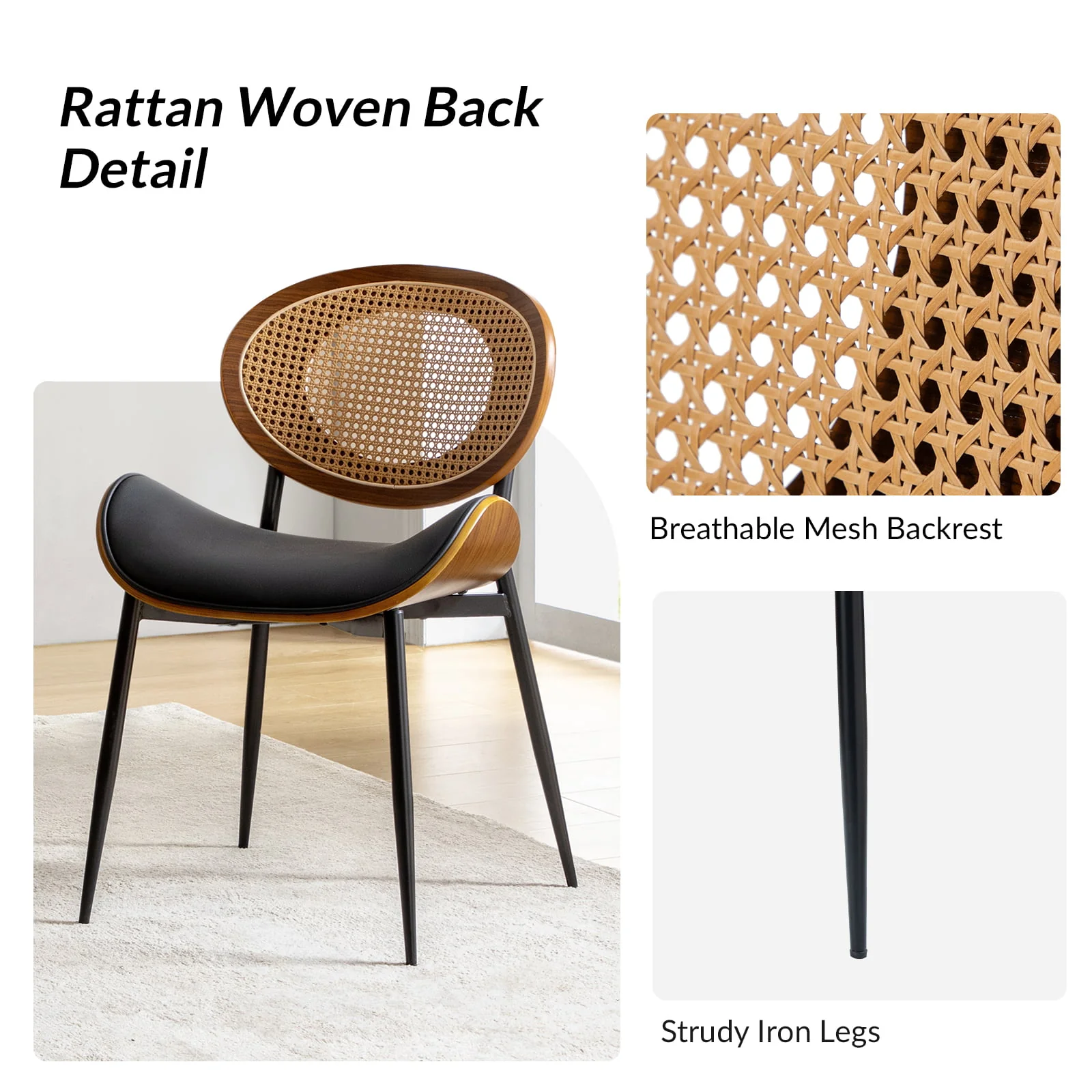 Flora Curved Wood Backrest Faux Leather Upholstery Cushion Dining Chair (Optional Types) - Image 32