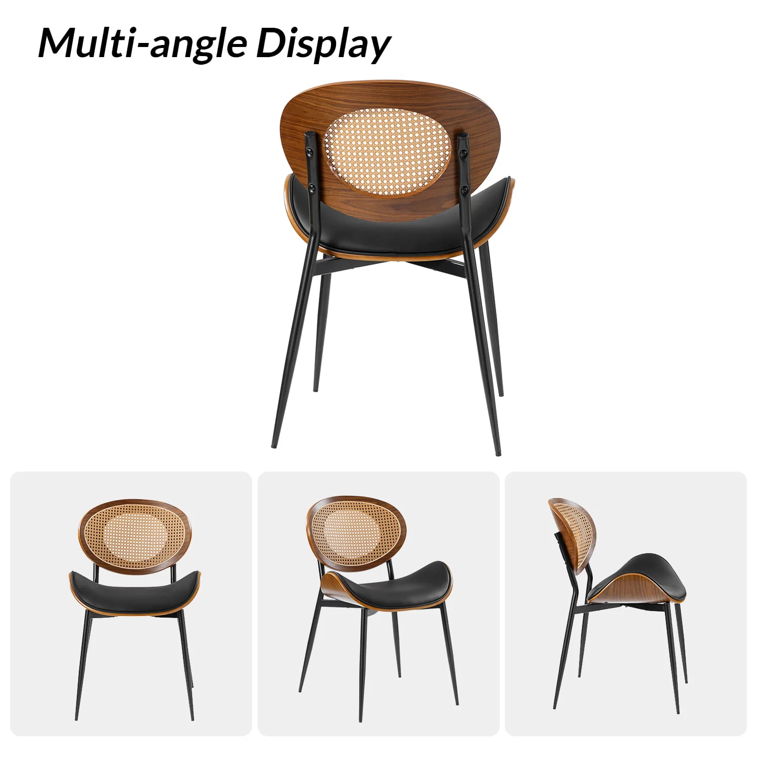 Flora Curved Wood Backrest Faux Leather Upholstery Cushion Dining Chair (Optional Types) - Image 33